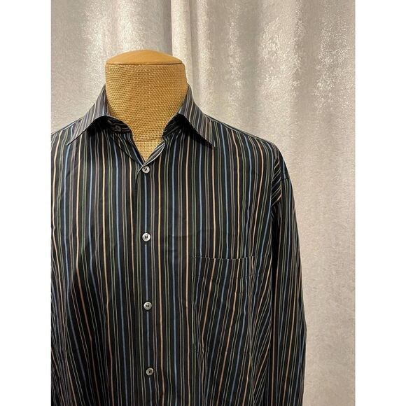 Ermenegildo Zegna‎ Men's Long Sleeve Dress Shirt Black Blue Beige Size XLT Tall - Picture 8 of 8